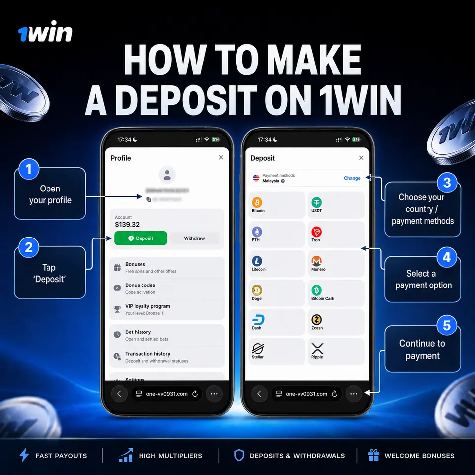How to make a deposit on 1win