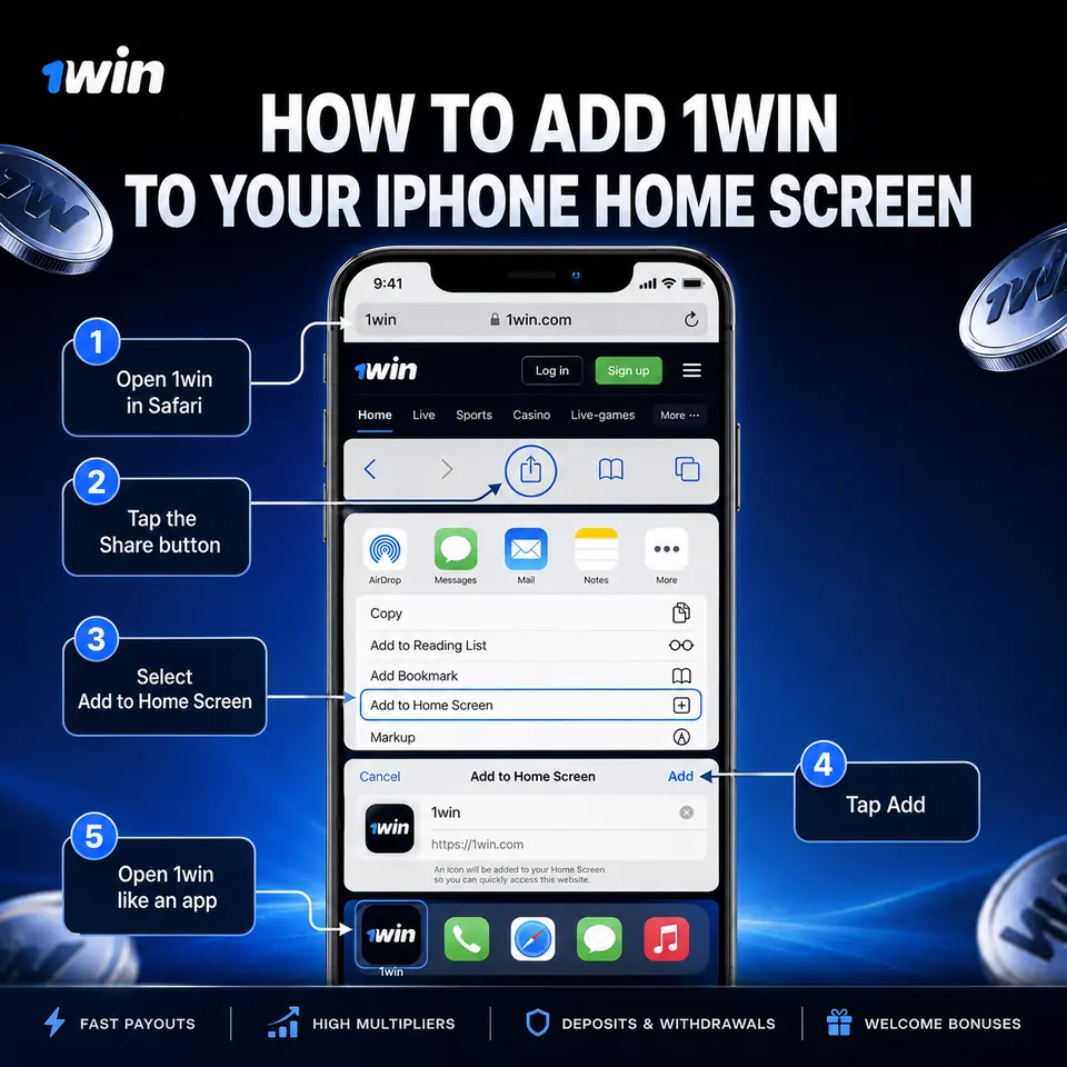 How to add 1win to the iPhone Home Screen